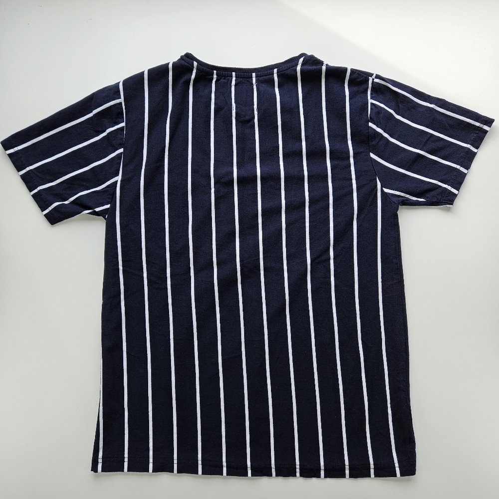 100 Cotton Women's Navy White Stripe Short Sleeve Tee Medium - Picture 2 of 9